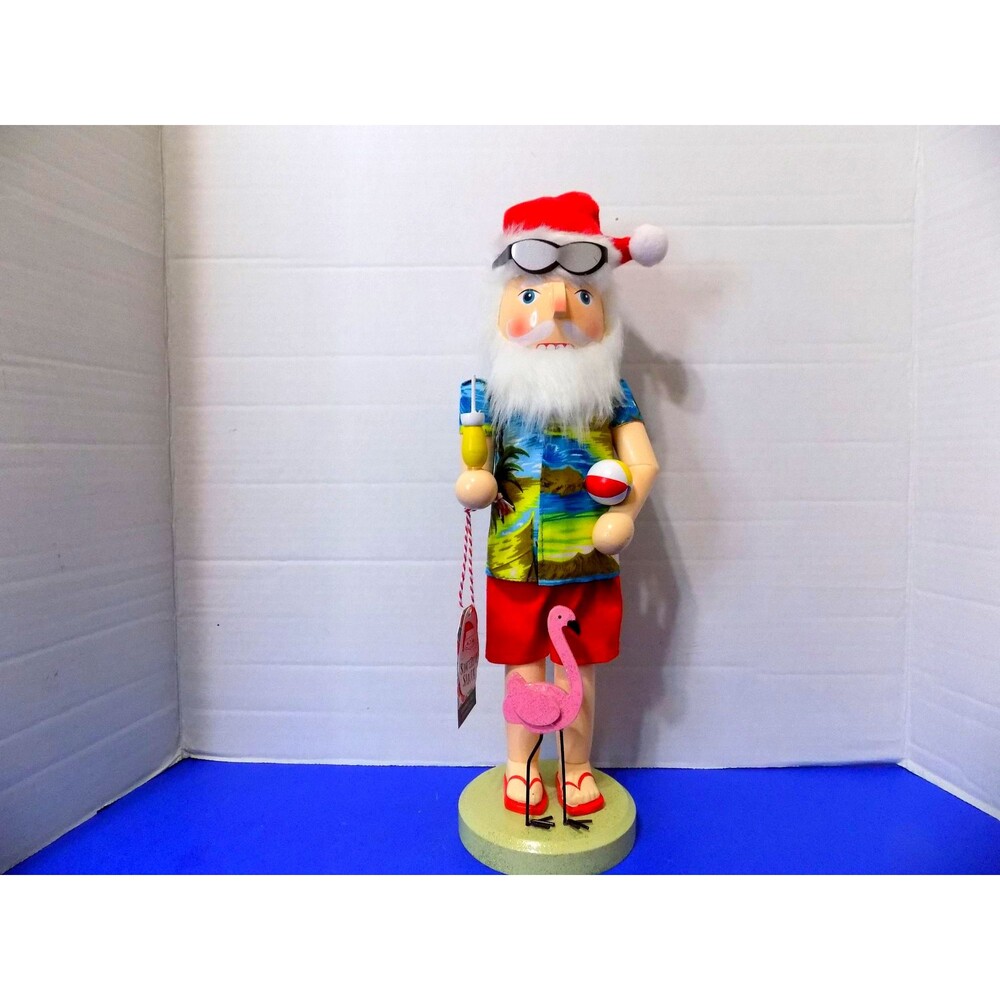 NEW Christmas Beach Coastal Santa Nutcracker Flamingo Figurine Holiday Decor